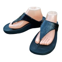FitFlop Lulu black sequins thong flip flop wedge sandals size US10 EU42 - £37.81 GBP