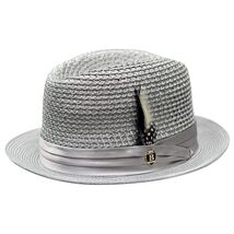 Men's BRUNO CAPELO Stingy Brim Fedora Braid Straw Hat Santa Cruz SC617 Silver image 2