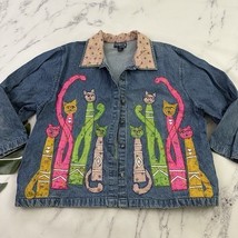 Shaver Lake Womens Vintage Y2k Embellished Cats Denim Jacket Plus Size 2... - $34.64