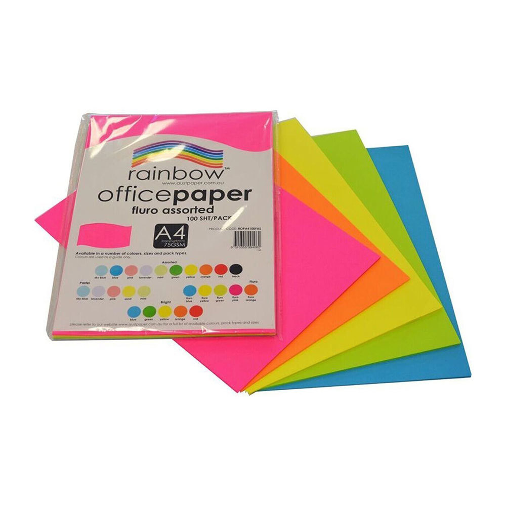 Rainbow A4 Copy Paper 75gsm 100pcs (Fluoro Color) - $33.17