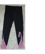 Womens Yoga Pants Victorias Secret Pink Black Elastic Waist Crop Lace-si... - £27.59 GBP