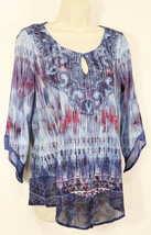 Unity World Wear Womens Sublimation Shirt S Small Blue Lace 3/4 Sleeve Colorful - £14.00 GBP