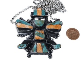 Vintage Zuni Sterling multi-stone inlay Knifewing with turquoise, spiny oyster s - £534.16 GBP