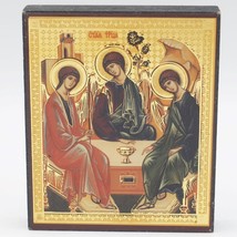 Orthodoxe Icône de La Sainte Trinité Imprimé Doré Sur Bois Fabriqué En I... - £40.15 GBP