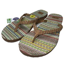 Sanuk Flip Flops Women Brown Leather Thong Sandal Woven Blanket Yoga Pon... - £36.49 GBP