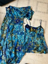 California Dynasty M Lingerie Chemise Night Gown &amp; Kimono Robe Floral Blue green - £29.74 GBP