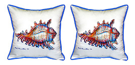 Pair of Betsy Drake Conch Shell Small Outdoor Indoor Pillows 12 Inch X 12 Inch - £54.50 GBP