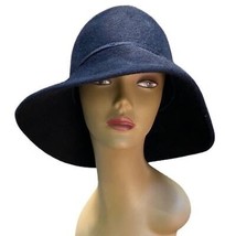 vtg HELEN KAMINSKI brushed felt 100% Wool Cloche black hat wide brim - $143.55