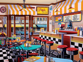 FRAMED CANVAS PRINT Wall Art Giclee american diner soda shop1950 1960 restaurant - £31.57 GBP+