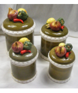 Vintage Porcelain Wales Japan Green Canister Set of 4 Vegetable Lid 13-g - €84,43 EUR