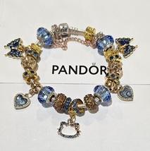 Beautiful in Blue and Gold Butterfly &amp; Kitty  - Authentic Pandora Bracelet w/rec - £116.26 GBP