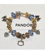 Beautiful in Blue and Gold Butterfly &amp; Kitty  - Authentic Pandora Bracel... - £114.02 GBP