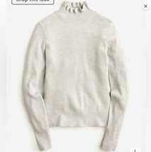 New J Crew Metallic Merino Wool Sweater Ruffle High Neck Sz M Gray Long Sleeve - £47.95 GBP