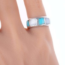 sz4.5 Vintage Zuni Sterling, turquoise, and shell channel inlay ring - £51.56 GBP