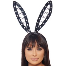 Lace Up Bunny Ears Headband Metallic Grommets Rabbit Costume Black 997979 - £15.82 GBP