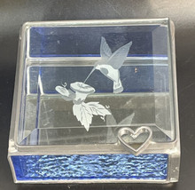Etched Hummingbirds Beveled Glass &amp; Brass Mirrored Display Box Hinged Vintage - $19.75