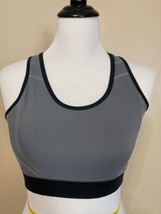 Body Building Sports Bra Sz Small Black Gray Strappy Back Snug Fit Comfort - $13.88