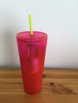 New Starbucks 2023 Pleated Magenta Pink 24 oz Venti Tumbler Cup Cold Drink NWT - £13.34 GBP