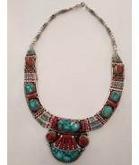 Tibetan Traditional Handcrafted Stone Setting Necklace 17 inches- Made i... - $69.99