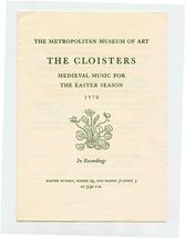 Metropolitan Museum of Art Cloisters Medieval Music for Easter Program 1970 - $17.82