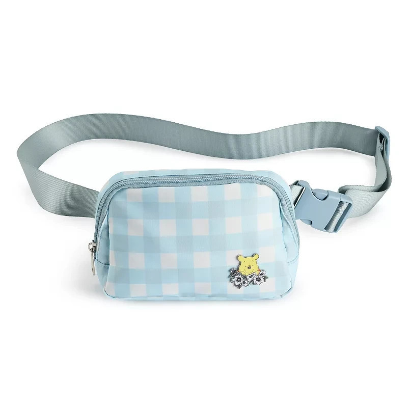 Disney&#39;s Winnie the Pooh Checkered Blue Pooh Enamel Badge Fanny Pack Adj... - $29.99