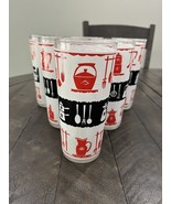 Vintage Red Black Americana Old Time Set Of 6 Highball Tumblers Kitchen - $176.01 CAD