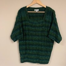 Green Black Knit Sweater Women’s 14 16 Shirt Top Spring Short Sleeve - £21.70 GBP