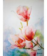 Acuarela original con flores. Cuadro de flores. Pintura con flores. - $2,271.42 MXN