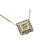 .65ct Princess &amp; Round Diamond Halo Square Pendant 14k Gold w/ Box Chain - £571.95 GBP