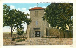 DB Postcard NM N350 Old San Miguel Mission Street View Steps Flowers Santa Fe - £5.18 GBP