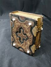 Civil War Era Leather Victorian Photo Album, Brass Clasps, Floral Gold G... - $99.99