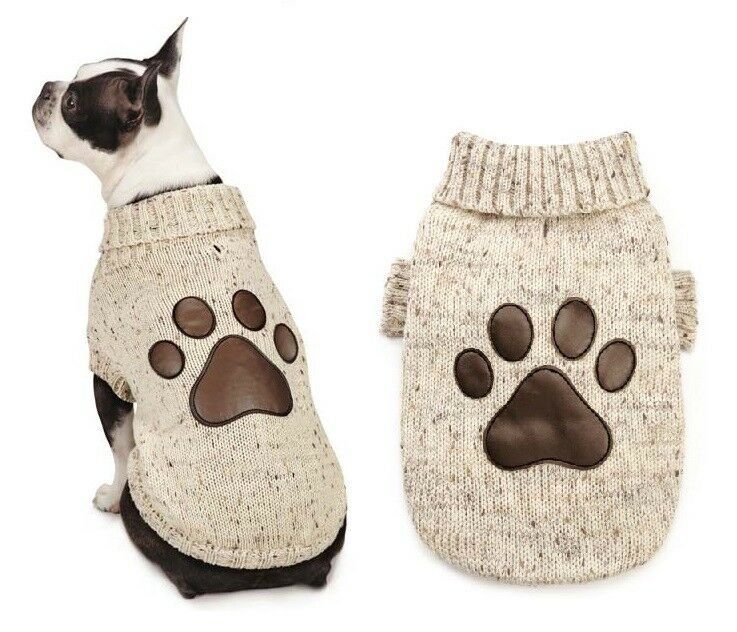 Dog Coat Aberdeen Sweaters Faux Leather Pawprint Turtleneck Warm Acrylic Knit