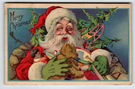 Santa Claus Christmas Postcard Toys Sled Teddy Bear Boat Dolls Drum Tree Stecher - £14.39 GBP