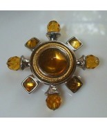 Vintage Signed  AK &quot;Anne Klein&quot; Gold-tone Amber-tone Brooch - £19.08 GBP