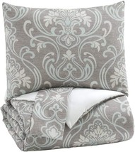 Traditional King Comforter Set With Two Pillow Shams In Gray And Beige By Ashley - £116.66 GBP