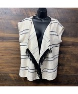 Roffe Womens Kimono Wrap Tweed Cream  Black Fringed Striped One Size Sle... - $14.90