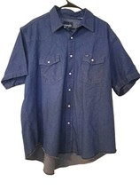 VTG WRANGLER Shirt Mens Button Up Pearl Snap Short Sleeve Blue Denim Wes... - $19.25