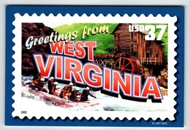 Greetings From West Virginia Large Letter Chrome Postcard USPS 2001 Rafting Mill - £8.02 GBP