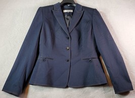 Tahari Blazer Jacket Women Size 10 Navy Cotton Collared Single Breasted 3 Button - £18.73 GBP