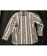 Tommy Bahama Men’s Large Button-Up Shirt Brown Beige Stripe Long Sleeve - $28.95