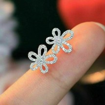 1CT Moissanite Rond Fleur Boucles D&#39;Oreilles Argent Sterling Femmes Push Back - £62.89 GBP