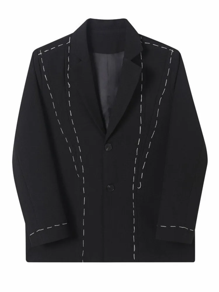 LANMREM Notched Blazer Coat Women  Autumn Single Breasted Loose Stitching  Coat  - £184.05 GBP