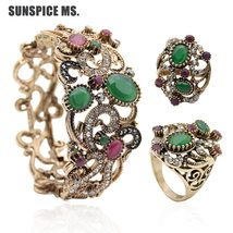 Sunspicems Bohemia Style Women Bangle Ring Sets Vintage Indian Banquet Jewelry T - £18.86 GBP