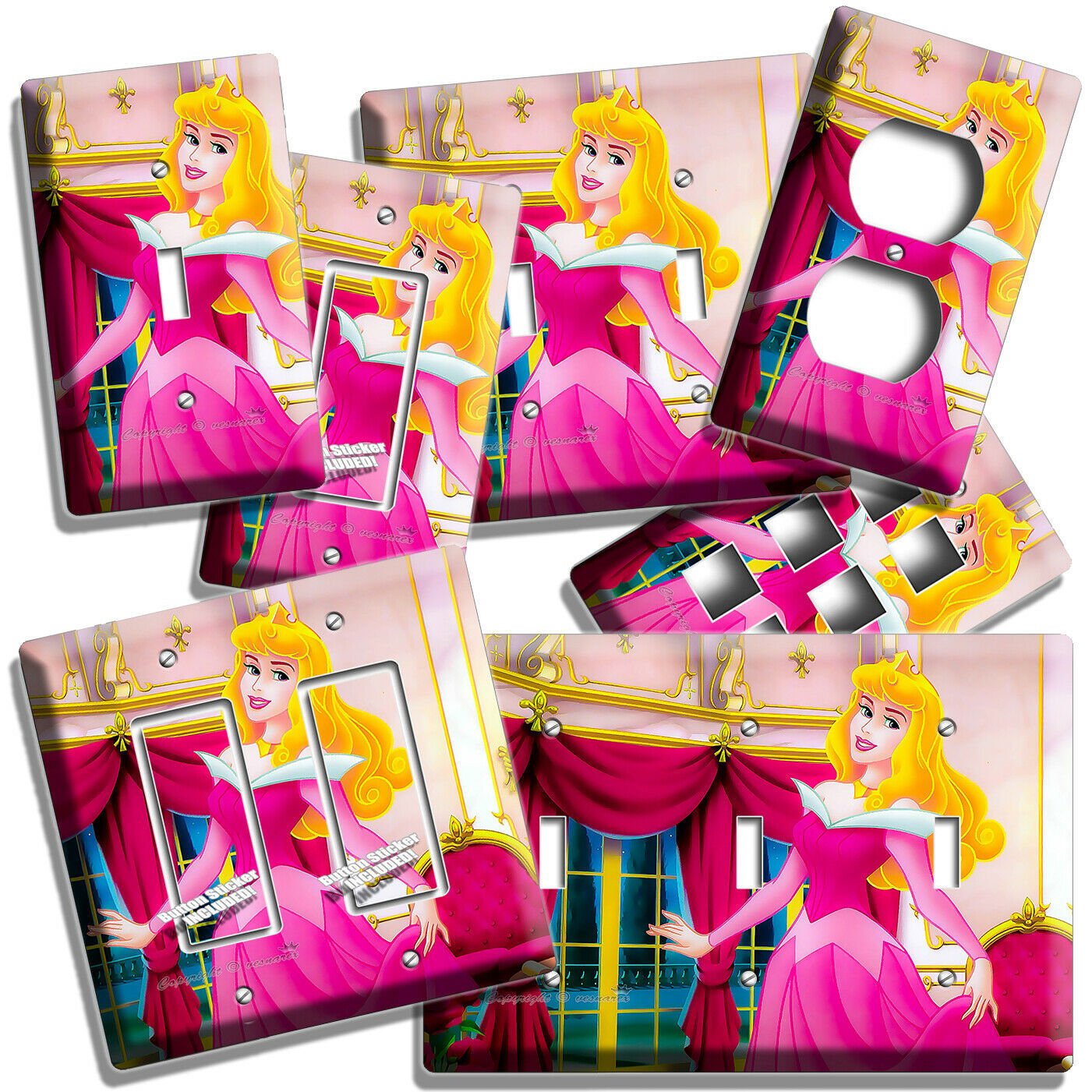 PRINCESS AURORA SLEEPING BEAUTY PINK DRESS LIGHT SWITCH OUTLET WALL PLATES DECOR