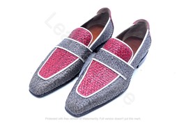 Handmade Two Tone Unique Leather Loafers Dress Shoes For Men, Custom Mad... - $140.98
