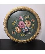 Vintage Nashco Products NY Hand Painted Floral Ornate Etching MetalTray ... - $25.39