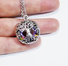 Memorial Necklace Pendant, Ashes Urn Necklace, Tree of Life, Cremation Crystal J - £27.00 GBP