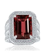GIA 12.66 Ctw Emerald Cut Purplish Pink Tourmaline Diamond Engagement Ri... - $154,194.22 MXN