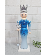 Blue Snow Queen Nutcracker Silver Crown Snowflakes Shabby Wooden Christm... - $36.54