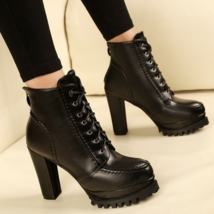 PU Leather Platform Ankle Strap Boots High Heels Women&#39;s Zipper Spring Autumn Sh - £41.30 GBP